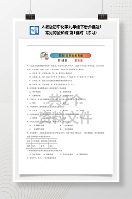 课题1 常见的酸和碱 第1课时（练习） 人教版初中化学九年级下册