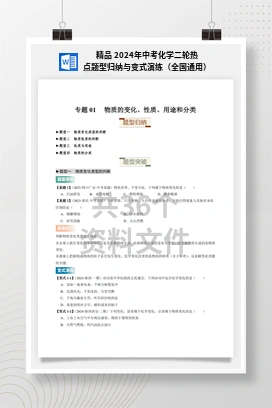 精品 2024年中考化学二轮热点题型归纳与变式演练（全国通用）