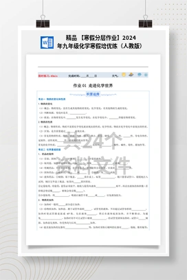 精品 【寒假分层作业】2024年九年级化学寒假培优练（人教版）