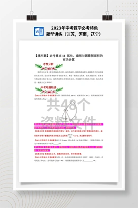 2023年中考数学必考特色题型讲练（江苏，河南，辽宁）