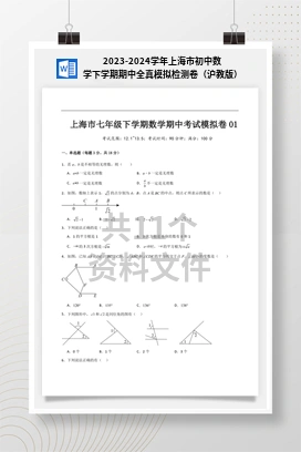 2023-2024学年上海市初中数学下学期期中全真模拟检测卷（沪教版）