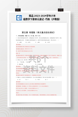 精品 2023-2024学年六年级数学下册单元速记·巧练（沪教版）