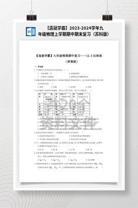 【造就学霸】2023-2024学年九年级物理上学期期中期末复习（苏科版）