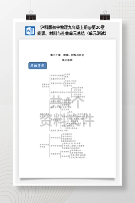 第20章 能源、材料与社会单元总结（单元测试） 沪科版初中物理九年级上册