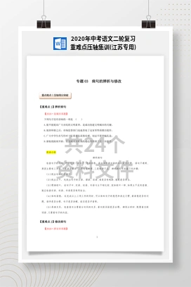 2020年中考语文二轮复习重难点压轴集训(江苏专用)