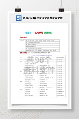 备战2023年中考语文黄金考点突破