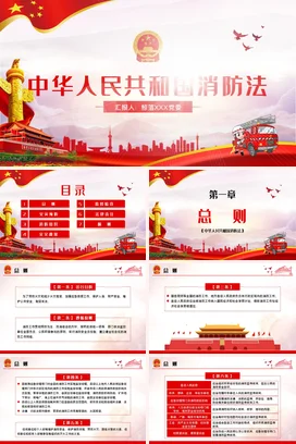 红色党政风大气简约政府中华人民共和国消防法法律安全培训PPT课件