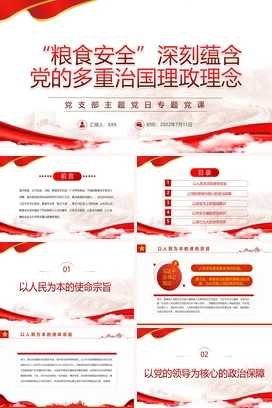 红色大气党政风简约党支部粮食安全与治国理政党课PPT课件