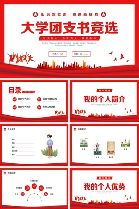 红色大学团支书竞选PPT模板