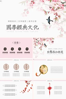粉色古风小清新文艺国学经典文化传统文化精美PPT模板