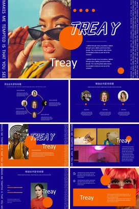 蓝色时尚创意现代个人Treay的自我表达演讲精美PPT模板