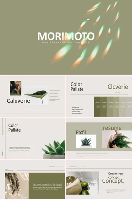 浅绿极简创意现代企业Morimoto 新展示模板设计新品发布PPT模板