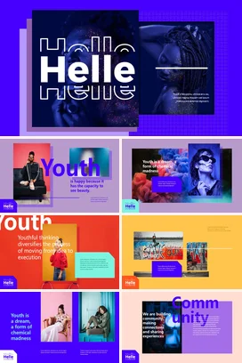 紫色创意时尚炫酷个人Helle的艺术展示演讲精美课件PPT模板