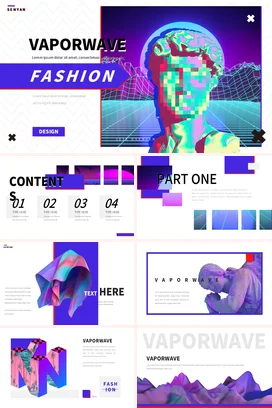 紫色创意科技感故障风个人Vaporwave时尚设计营销推广PPT模板