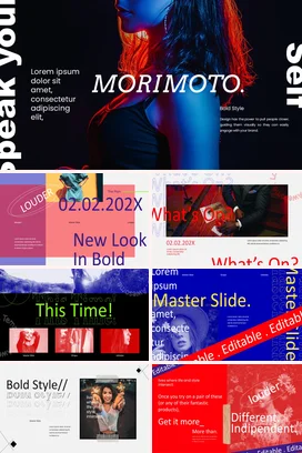 红蓝炫酷现代企业Morimoto品牌介绍品牌设计创意视觉PPT模板