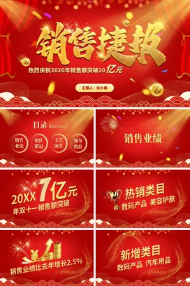 红金大气高端国潮企业销售业绩突破捷报年度总结PPT模板