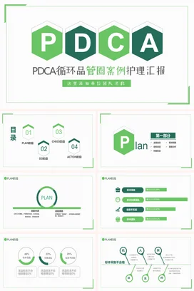 绿色极简小清新简约医院PDCA循环品管圈护理汇报项目汇报PPT模板