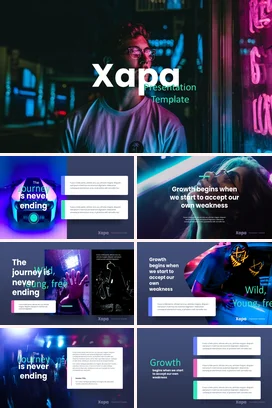 蓝色创意炫酷个人Xapa 演示模板赛博朋克霓虹灯演讲课件PPT模板