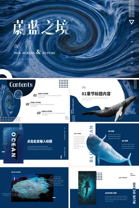 蓝色大气创意高端企业蔚蓝之境：海洋与未来环保项目汇报PPT模板