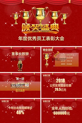 金鸡贺岁红色精美年会誓师大会颁奖典礼PPT模板