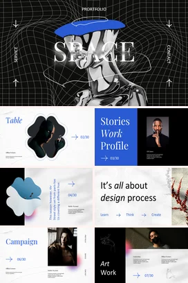 黑色创意科技感炫酷个人SPACE 组合设计展示业务介绍PPT模板