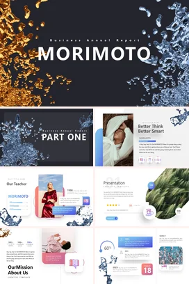 黑色大气商务创意企业MORIMOTO年度商业报告年度报告PPT模板