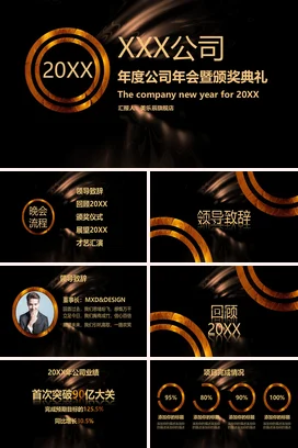 黑金大气高端简约企业年度公司年会暨颁奖典礼年会庆典PPT课件模板