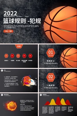 白色黑色简约运动篮球规则犯规PPT课件模板
