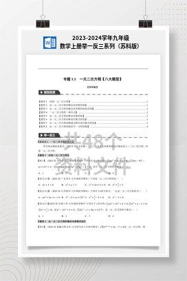2023-2024学年九年级数学上册举一反三系列（苏科版）