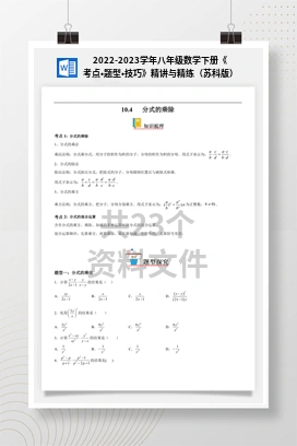 2022-2023学年八年级数学下册《考点•题型•技巧》精讲与精练（苏科版）