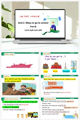 人教PEP版六上 Unit 2 Ways to go to school Part B Let’s talk课件+单元整体教学设计+素材